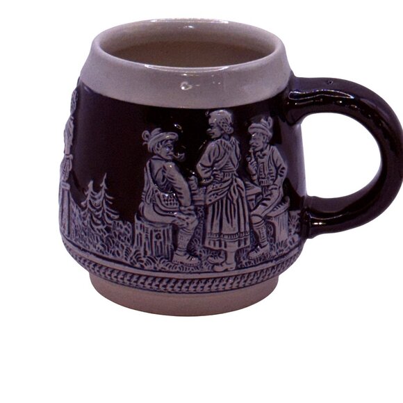 Vintage German Style Stoneware Beer Stein Mug Blue Gray Relief Tavern Scene 1970 - Picture 1 of 7